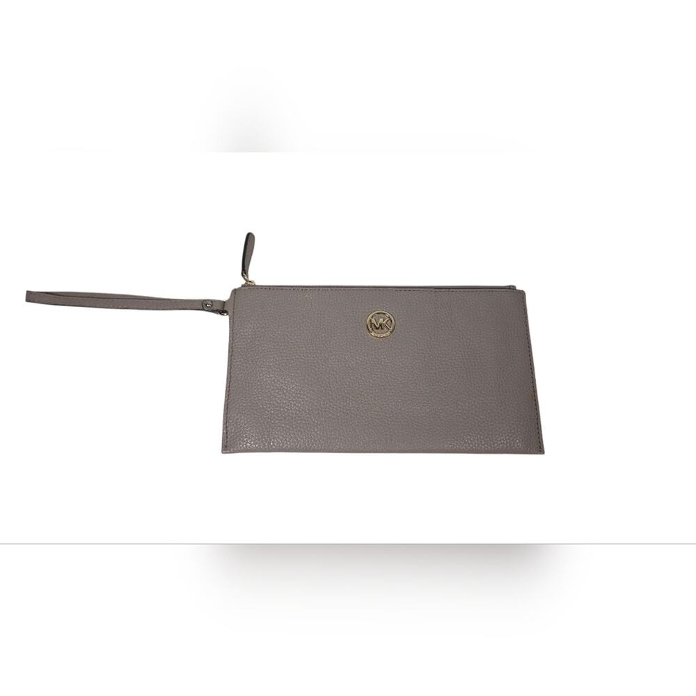 Michael Kors Pebbled Leather Wristlet Wallet Gray Taupe Zip Clutch